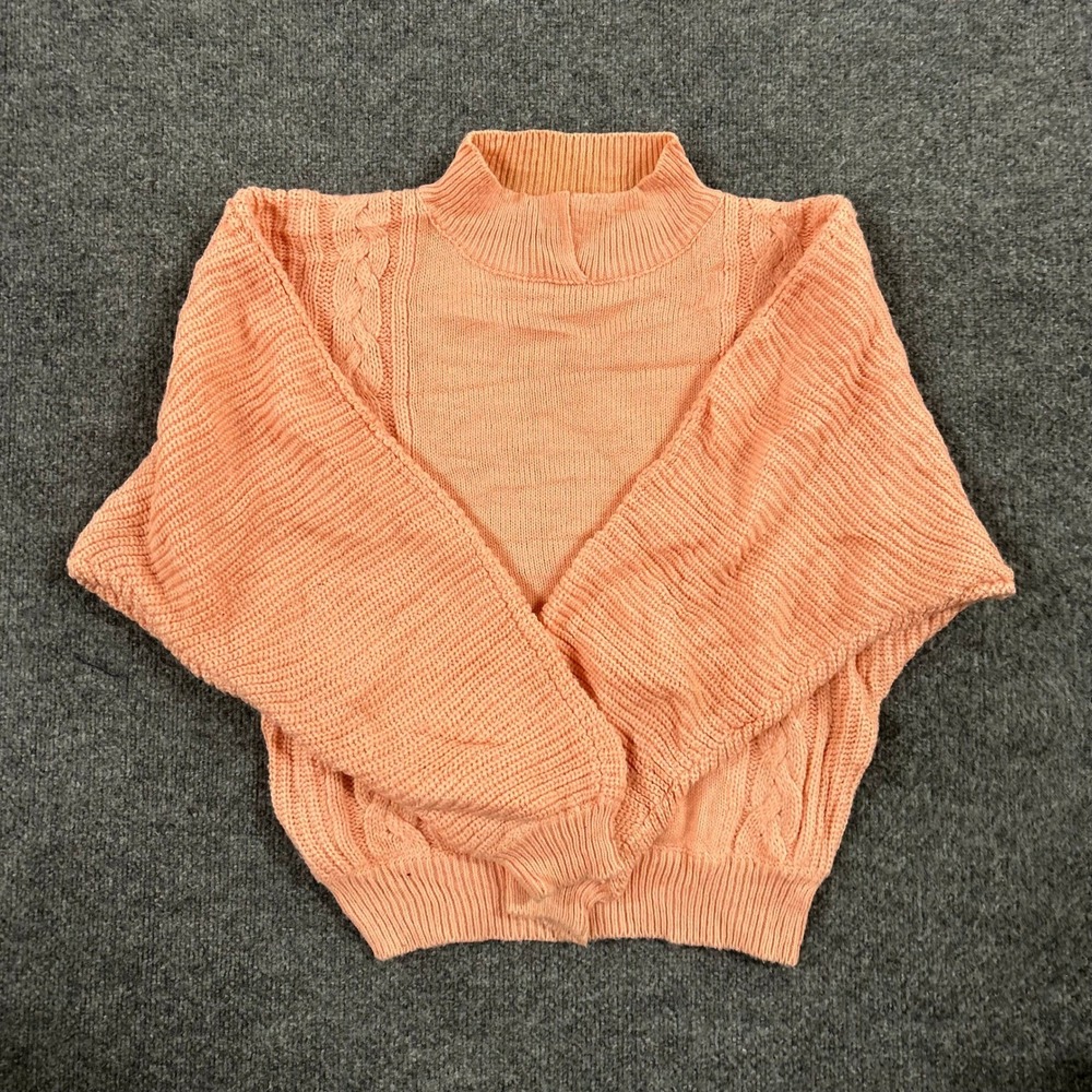 Idioms Sweater Womens Large Peach Pink Cable Knit Mock Neck Long Sleeve Relaxed